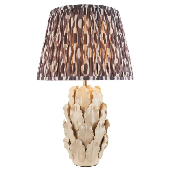 Endon Lighting - Layered Leaf & Ikat 35cm - 116463 - Cream Crackle Aged Brass Grey Ceramic Table Lamp With Shade