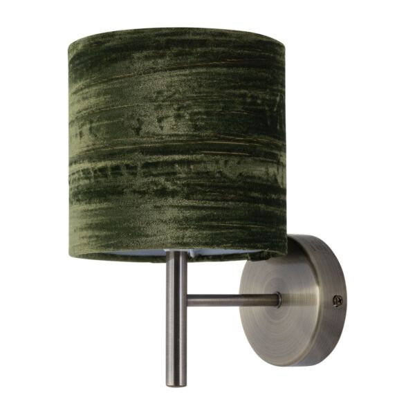 Brea - Antique Brass Wall Light with Green Crushed Velvet Shade