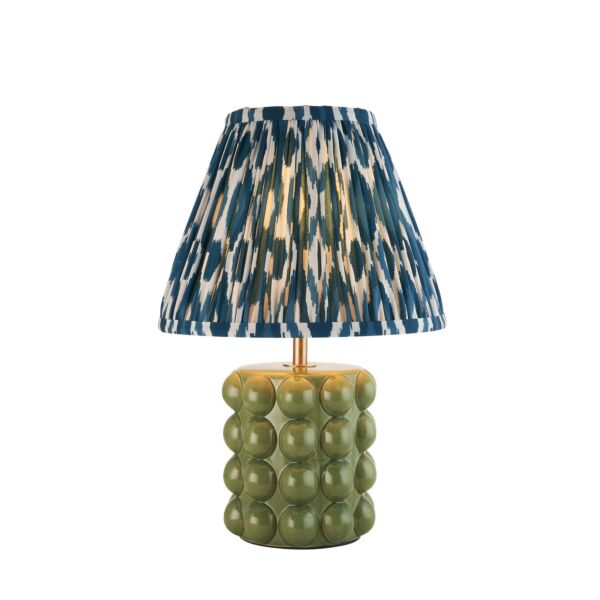 Endon Lighting - Bobble & Ikat 25cm - 116300 - Olive Green Aged Brass Blue Ceramic Table Lamp With Shade