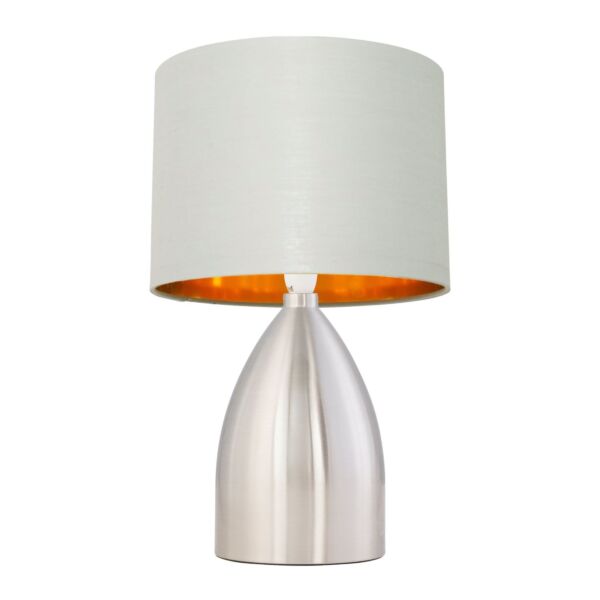 Valentina - Brushed Chrome Touch Lamp with Light Grey Cotton Shade
