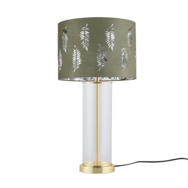 Aura - Satin Brass Table Lamp with Sage Green Fern Silver Shade
