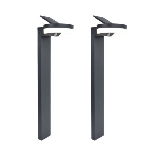 Set of 2 Runda - LED Dark Grey Opal IP54 Solar Outdoor Post Lights