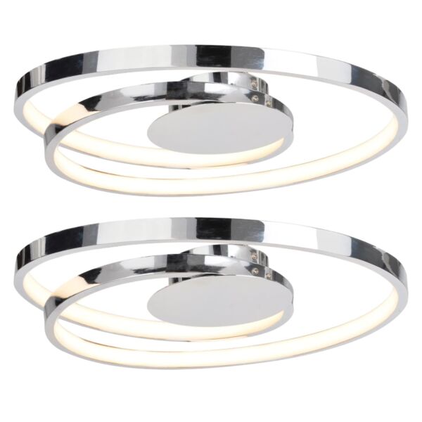 Set of 2 Polished Chrome LED Swirl Flush Fittings
