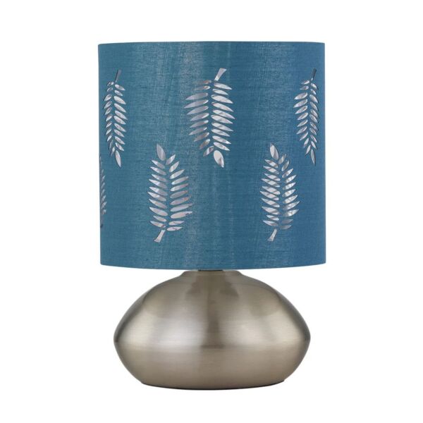 Jenson - Brushed Chrome Touch Table Lamp with Teal Fern Shade