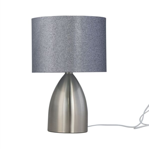 Valentina - Brushed Chrome Touch Lamp with Silver Glitter Shade
