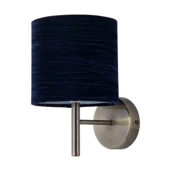 Brea - Antique Brass Wall Light with Navy Blue Crushed Velvet Shade