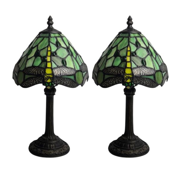 Set of 2 Laurel - Green Tiffany Dragonfly 36cm Table Lamps