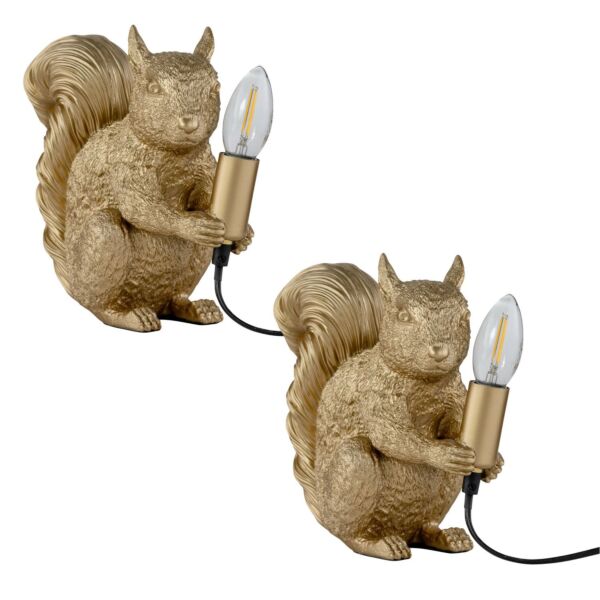 Set of 2 Squirrel - Gold Squirrel Table Lamps