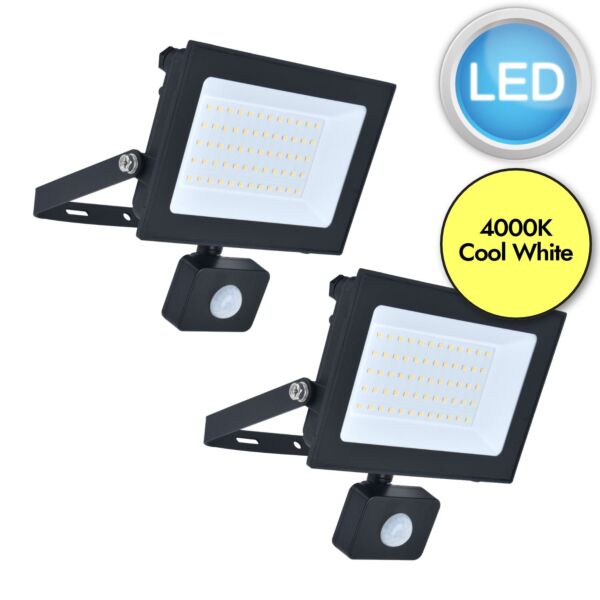 Set of 2 Halo - Black Clear Glass IP44 30392 Outdoor Sensor Floodlights