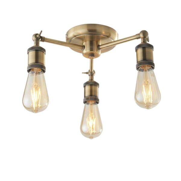 Endon Lighting - Hal - 97243 - Antique Brass 3 Light Flush Ceiling Light