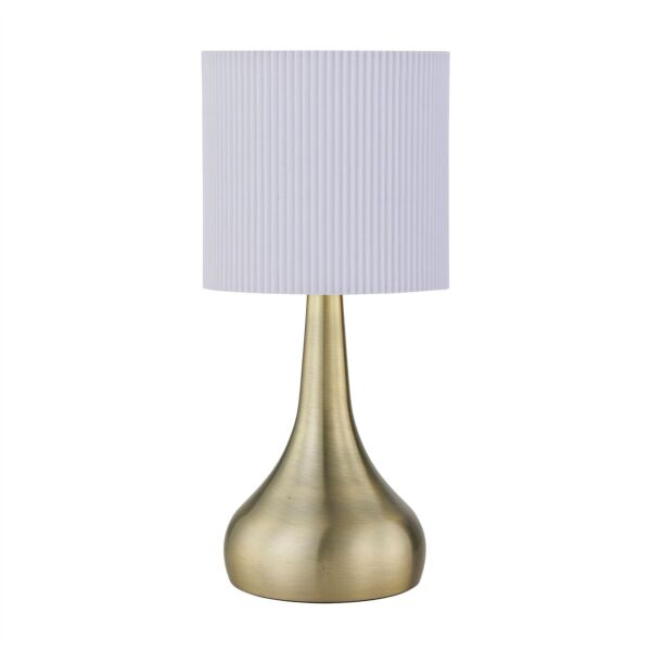 Romana - Antique Brass Touch Operated Table Lamp with White Pleated Shade