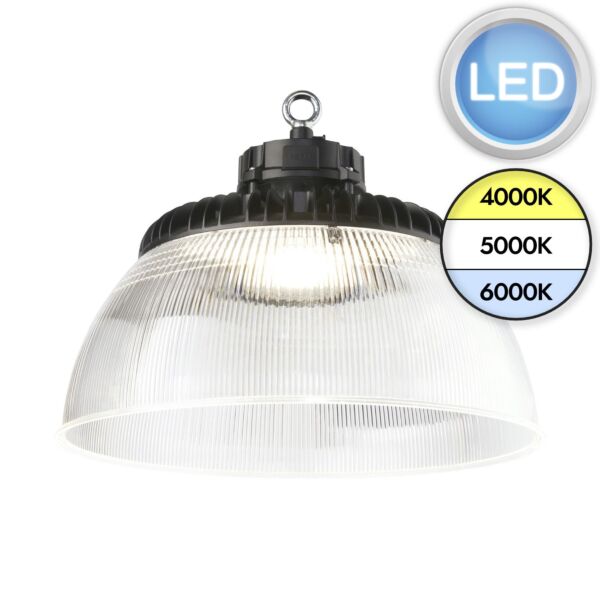 Saxby Lighting - AltumPRO CCT - 111663 & 111665 - LED Black Prismatic IP65 Polycarbonate Shade Ceiling Pendant Light