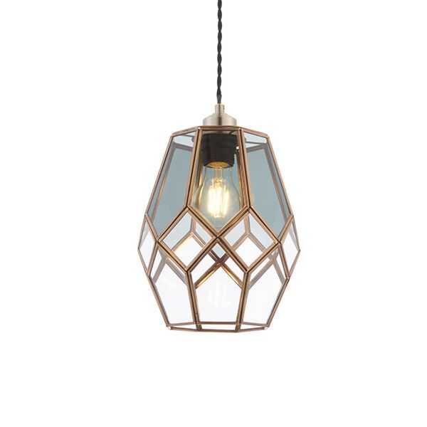 Endon Lighting - Ripley - 73296 - Antique Solid Brass Clear Smoked Glass Easy Fit Pendant Shade