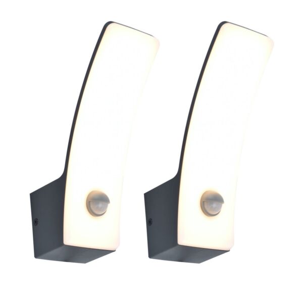 Set of 2 Kilo - LED Dark Grey Opal IP44 Sensor Outdoor Wall Washer Lights