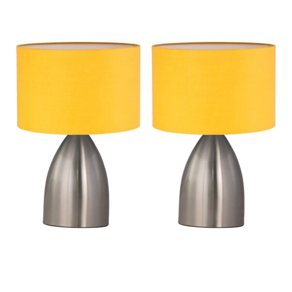 Set of 2 Valentina - Brushed Chrome Touch Lamps with Ochre Shades