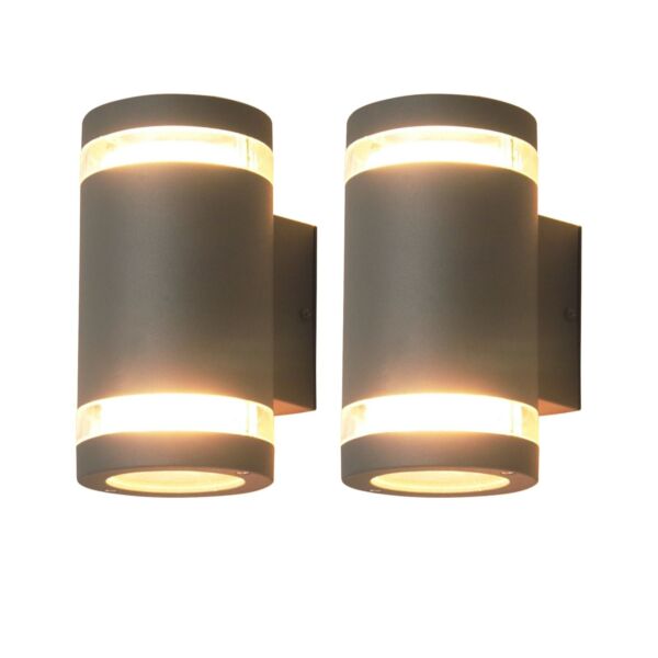 Set of 2 Lins - Dark Grey Clear Glass 2 Light IP44 Outdoor Wall Washer Lights