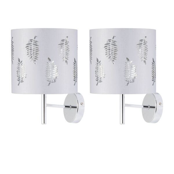 Set of 2 Brea - Chrome Wall Lights with White Fern Shades
