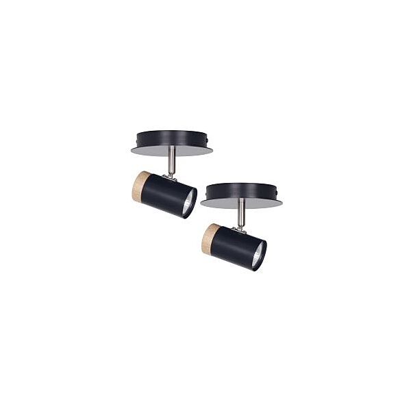 Set of 2 Stratton - Black with Wood Detail Single Spotlights