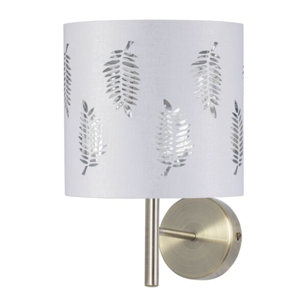 Brea - Antique Brass Wall Light with White Fern Shade