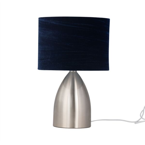 Valentina - Brushed Chrome Touch Lamp with Navy Crushed Velvet Shade