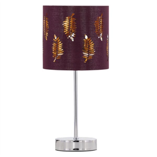 Chrome Touch Operated Table Lamp with Burgundy Fern Shade
