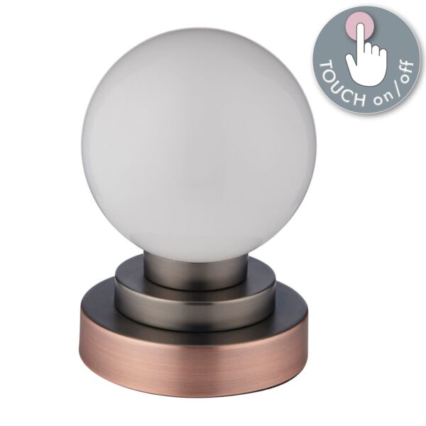 Endon Lighting - Coil - 90418 - Antique Copper Pewter Opal Glass Touch Table Lamp