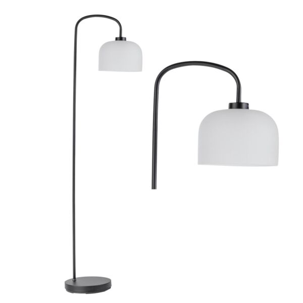 Francine - Black Arched Floor Lamp with Frosted Glass Shade