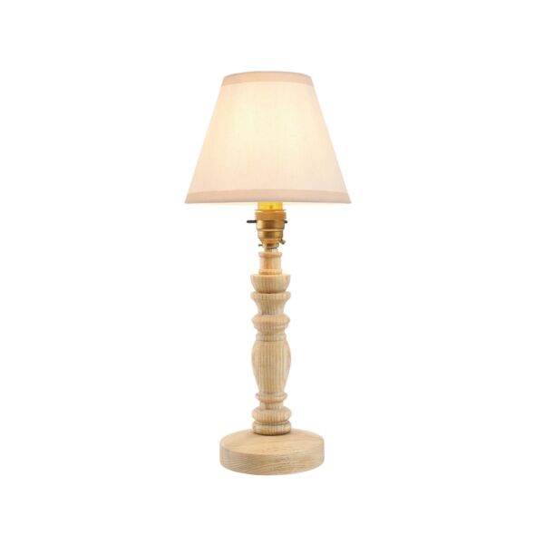 Endon Lighting - Bibury & Ivy 16cm - 115931 - Ash Wood Aged Brass Vintage White Table Lamp With Shade