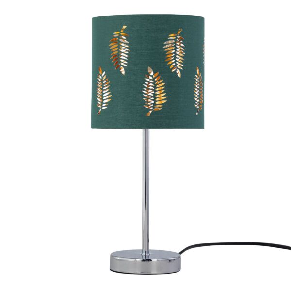 Chrome Touch Operated Table Lamp with Dark Green Fern Shade