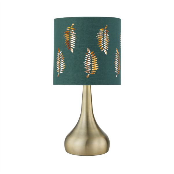 Romana - Antique Brass Touch Operated Table Lamp with Dark Green Fern Shade