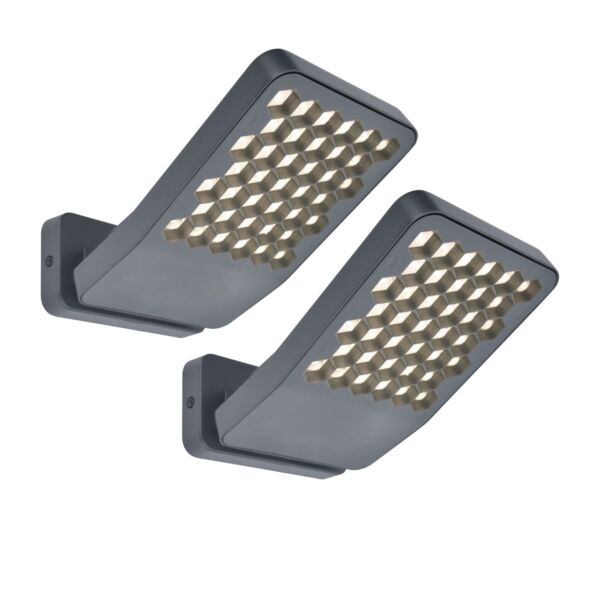 Set of 2 Atlantis - LED Dark Grey Clear IP54 Medium Outdoor Floodlights