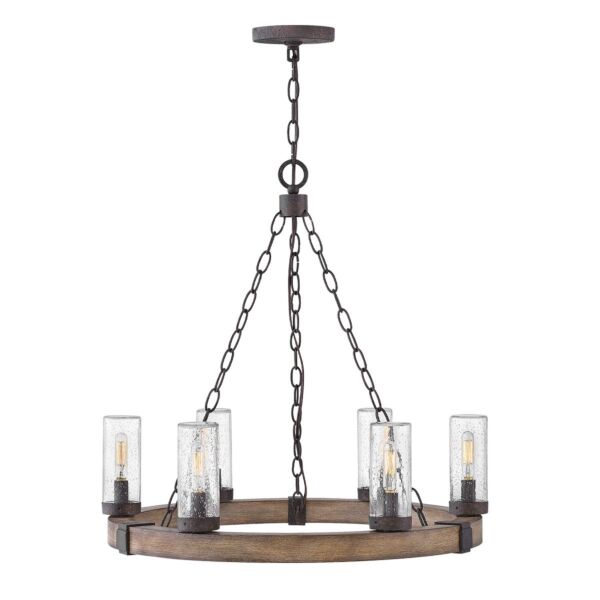 Hinkley Lighting - Sawyer - HK-SAWYER6-SQ - Sequoia Rust Clear Seeded Glass 6 Light IP44 Outdoor Ceiling Pendant Light