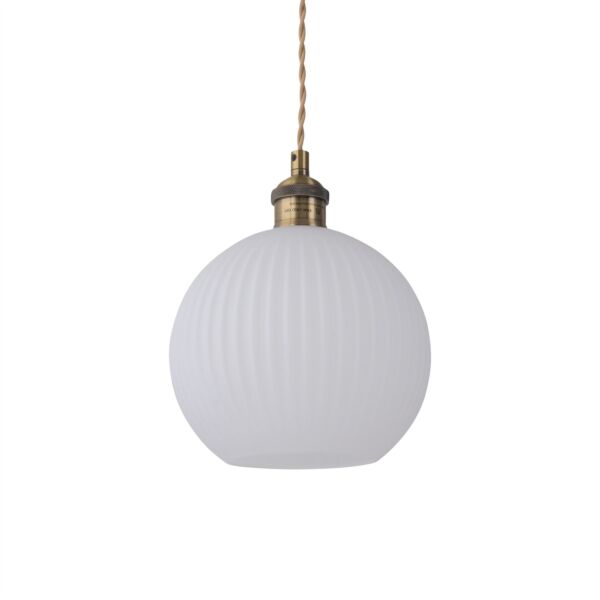 Betchley - Antique Brass Braided Pendant with White Ribbed Glass Shade