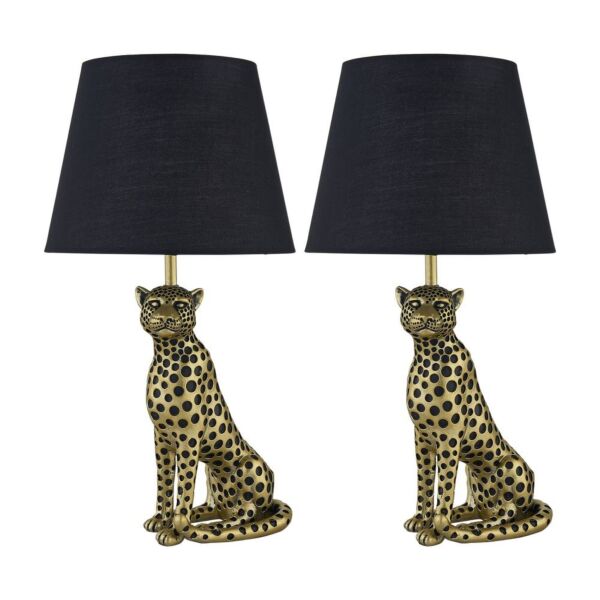 Set of 2 Bella - Gold Cheetah Table Lamps with Black Fabric Shades