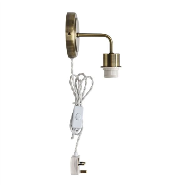 Toby - Antique Brass Plug in Wall Light Fitting Glass Not Included