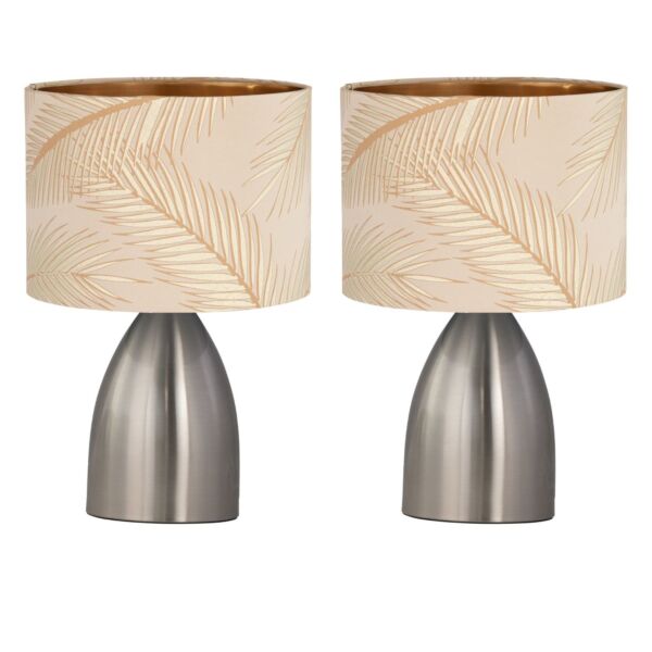 Set of 2 Valentina - Brushed Chrome Touch Lamps with Champagne Embossed Shades
