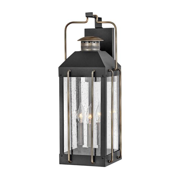 Hinkley Lighting - Fitzgerald - HK-FITZGERALD2-L - Black Clear Seeded Glass 3 Light IP44 Outdoor Half Lantern Wall Light