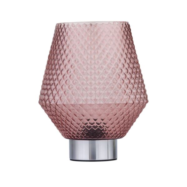 Porter - Battery Operated Chrome Lamp with Pink Textured Glass