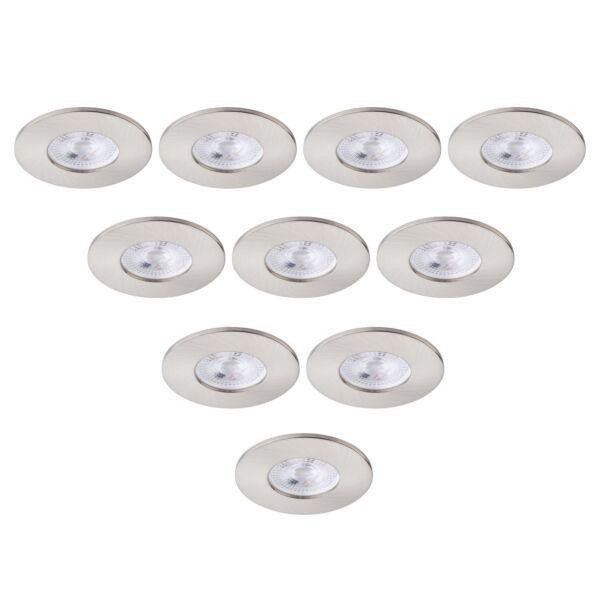 Saxby Lighting - Set of 10 Saxby ShieldONE 75 - 113302 & 113322 - Satin Nickel IP65 Fixed Bathroom Recessed Fire Rated Ceiling Downlights