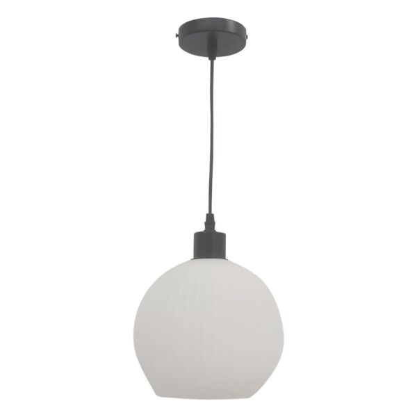 Betchley - White Ribbed Glass Globe with Black Pendant Fitting
