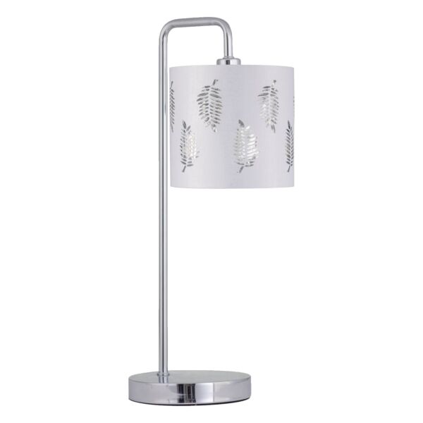 Chrome Arched Table Lamp with White Fern Shade