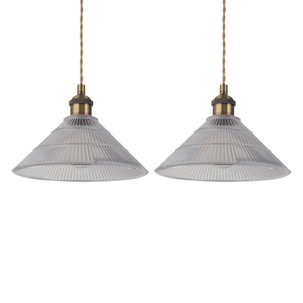 Set of 2 Barnes - Antique Brass Braided Pendants with Fluted Shade
