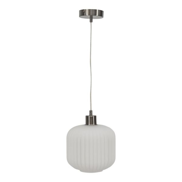 Bento - White Ribbed Glass with Satin Nickel Pendant Fitting