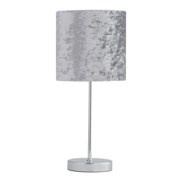 Chrome Touch Operated Table Lamp with Grey Crushed Velvet Shade