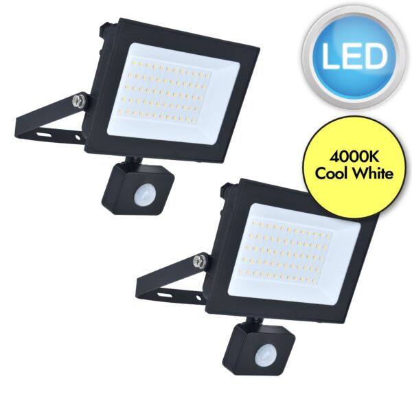 Set of 2 Halo - Black Clear Glass IP44 30391 Outdoor Sensor Floodlights