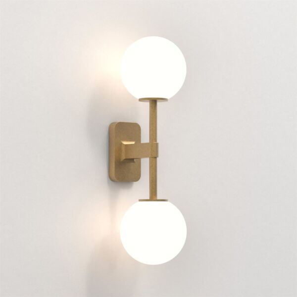 Astro Lighting - Tacoma Twin 1429008 & 5036001 - IP44 Antique Brass Wall Light with White Glass Shades