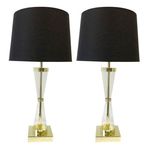 Set of 2 Gold Touch Lamps with Black Cotton Shades