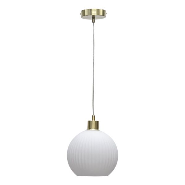 Betchley - White Ribbed Glass Globe with Satin Brass Pendant Fitting