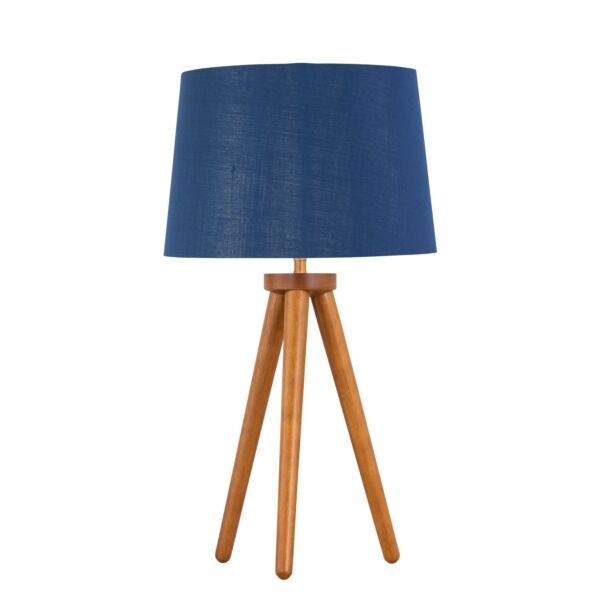 Voyage - Dark Oak Table Lamp or Bedside Light with Navy & Silver Shade