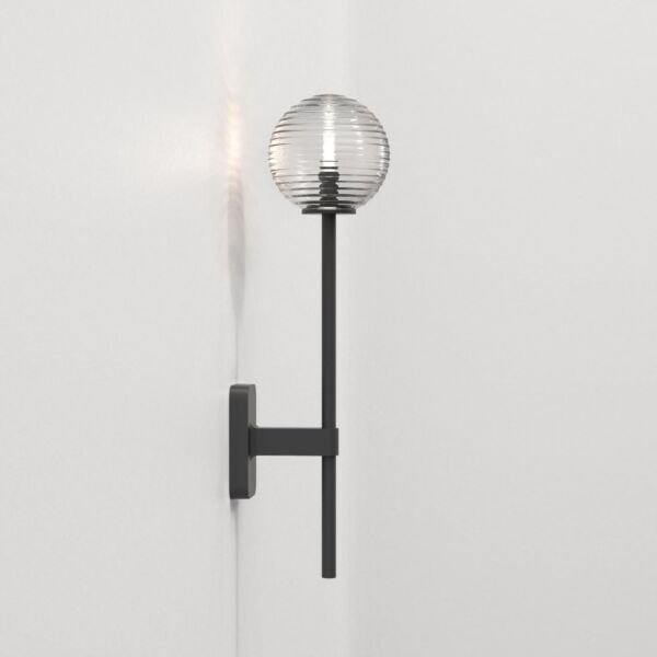 Astro Lighting - Tacoma Single Grande 1429006 & 5036003 - IP44 Matt Black Wall Light with Clear Ribbed Glass Shade